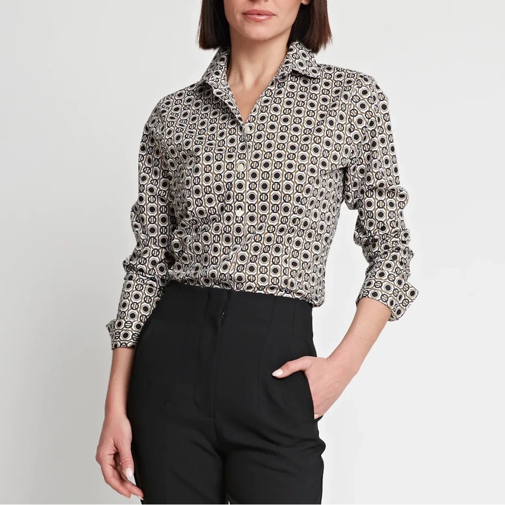 Hinson Wu Diane Long Sleeve Geometric Tile Print Fitted Shirt, NWT, $280MSRP